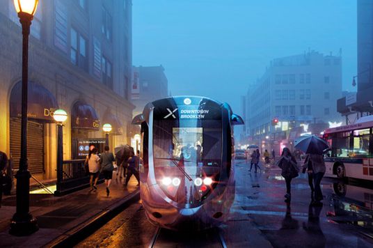 A rendering of the streetcar in action
